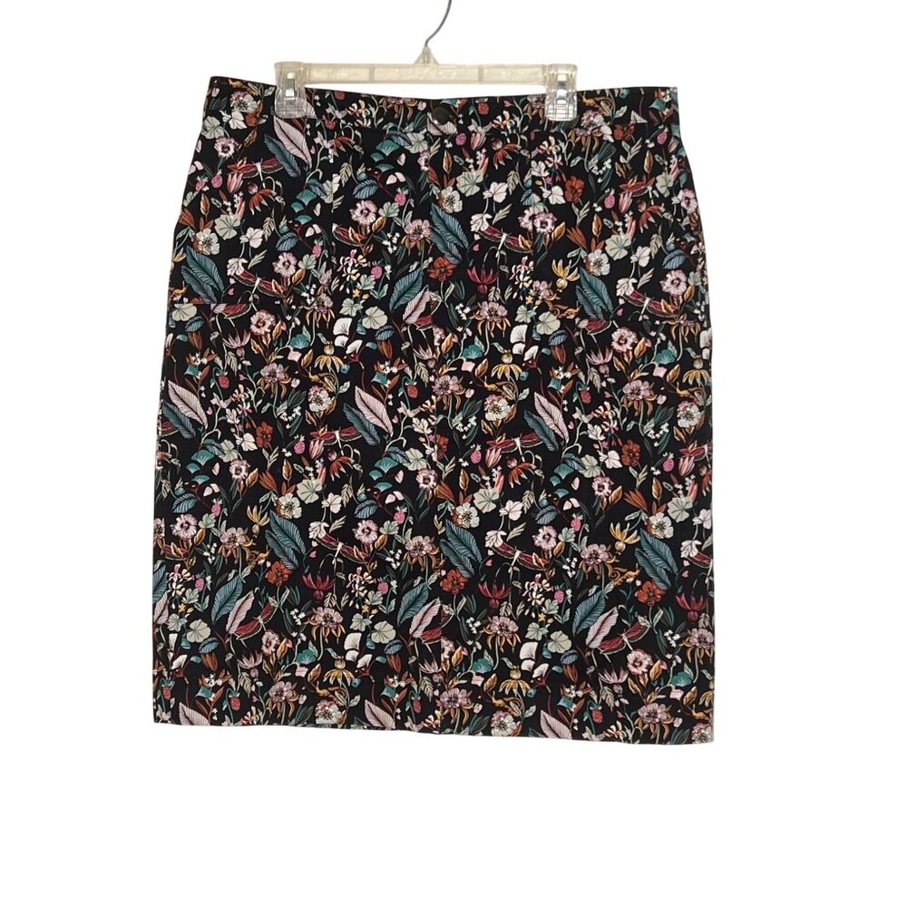 Christopher Banks 16 Denim Skirt Green Brown Side Button & Zip Pockets MIDI No S